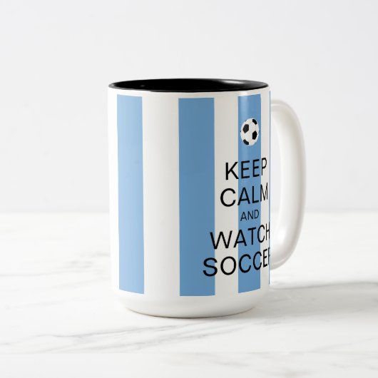 Hou kalm en bekijk de Argentijnse blauwe strepen Tweekleurige Koffiemok (Voorkant rechts)