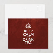 Hou kalm en Drink thee - rood leder Briefkaart (Voorkant / Achterkant)