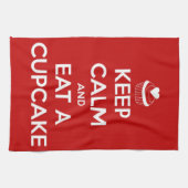 Hou kalm en eet een cupcake rood theedoek (Horizontaal)