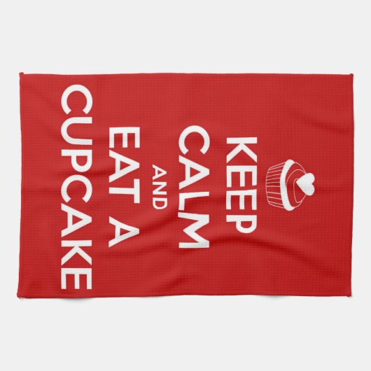 Hou kalm en eet een cupcake rood theedoek (Horizontaal)