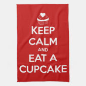 Hou kalm en eet een cupcake rood theedoek (Verticaal)