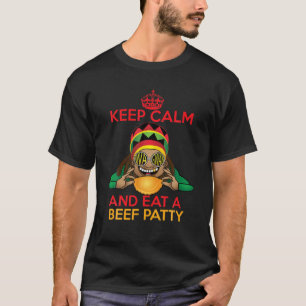 Hou kalm en eet een rundvleesdeel t-shirt