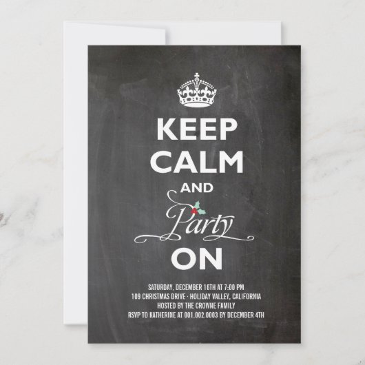 Hou kalm en feest op Chalkboard Funny Holiday Kaart (Voorkant)