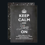 Hou kalm en feest op Chalkboard Funny Holiday Kaart<br><div class="desc">Houd kalm en feest op typografie met mistletoes op zwart krijtbord Funny Christmas / Holiday Party Invitation Kaart. Ontworpen door fat*fa*tin. Gemakkelijk aan te passen met uw eigen tekst, foto of afbeelding. Voor aangepaste verzoeken, neem dan rechtstreeks contact op met fat*fa*tin. Aangepaste kosten van toepassing. www.zazzle.com/fat_fa_tin www.zazzle.com/color_therapy www.zazzle.com/fatfatin_blue_knot www.zazzle.com/fatfatin_red_knot www.zazzle.com/fatfatin_mini_me...</div>