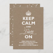 Hou kalm en feest op Kraft Funny Holiday Party Kaart (Voorkant / Achterkant)