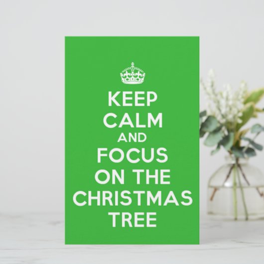Hou kalm en focus op de kerstboom, grappig briefpapier (Staand voorkant)