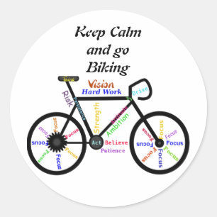 Hou kalm en ga fietsen, met Motivatie woorden Ronde Sticker