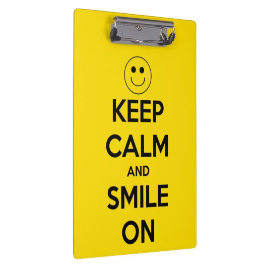 Hou kalm en glimlach op geel, gepersonaliseerd klembord (Rechts)