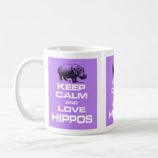 Hou kalm en hou van Hippos Hippotamus Design Paars Koffiemok (Links)