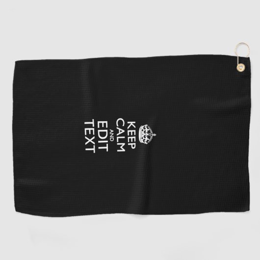 Hou kalm en Jouw tekst op Solid Black Golfhanddoek (Horizontaal)