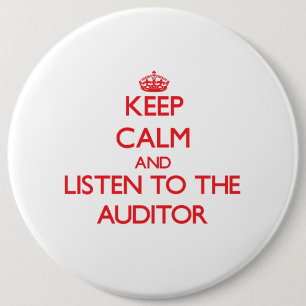 Hou kalm en luister naar de accountant ronde button 6,0 cm