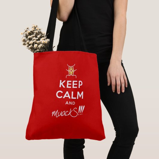 Hou kalm en muackS!!! Rood en wit Tote Bag (Dichtbij)