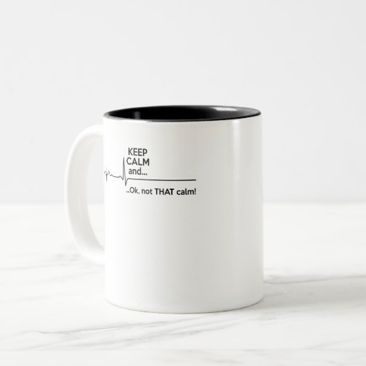 Hou kalm en niet zo kalm. tweekleurige koffiemok (Voorkant links)