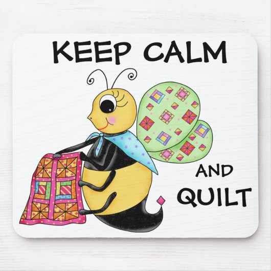 Hou kalm en Quilt Whimsy Honey Bee Art Muismat (Voorkant)