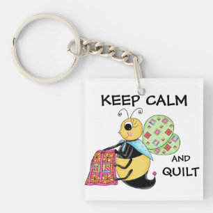 Hou kalm en Quilt Whimsy Honey Bee Art Sleutelhanger