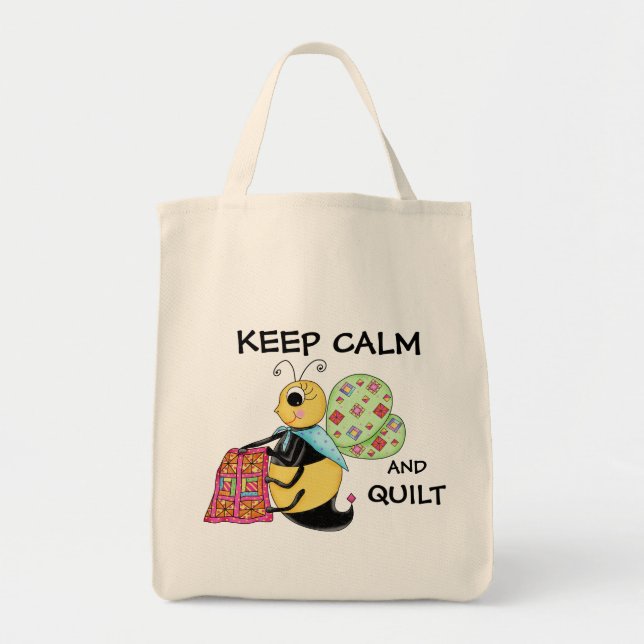 Hou kalm en Quilt Whimsy Honey Bee Art Tote Bag (Voorkant)