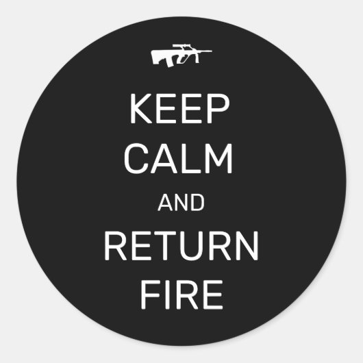 Hou kalm en retourbrand ronde sticker (Voorkant)