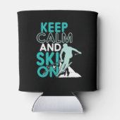 Hou kalm en skie op grappige wintersport blikjeskoeler (Achterkant)
