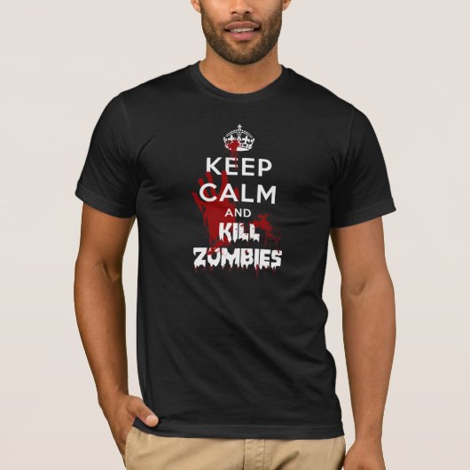 Hou kalm en sla Zombies zwart T-shirt (Voorkant)