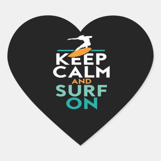 Hou kalm en Surf op surfliefde Hart Sticker (Voorkant)