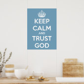 Hou kalm en vertrouw God Blue en White Poster (Keuken)