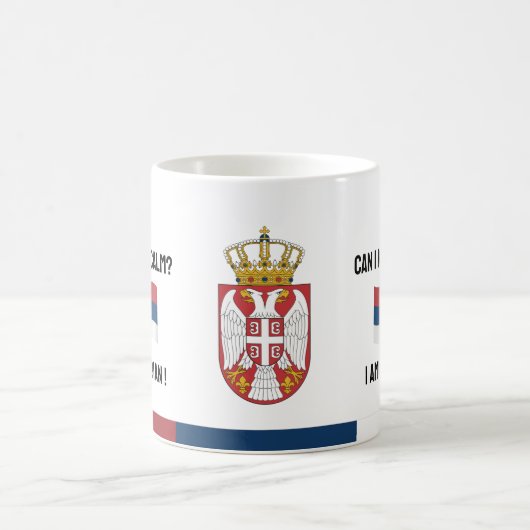 Hou kalm in Servië en grappige tekst, Servische vl Koffiemok (Center)