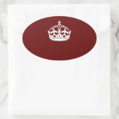 Hou kalm kroonpictogram op Burgundy Red Ovale Sticker (Tas)