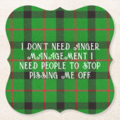 Hou Op Me Te Irriteren Groen Plaid Kartonnen Onderzetters (Voorkant)