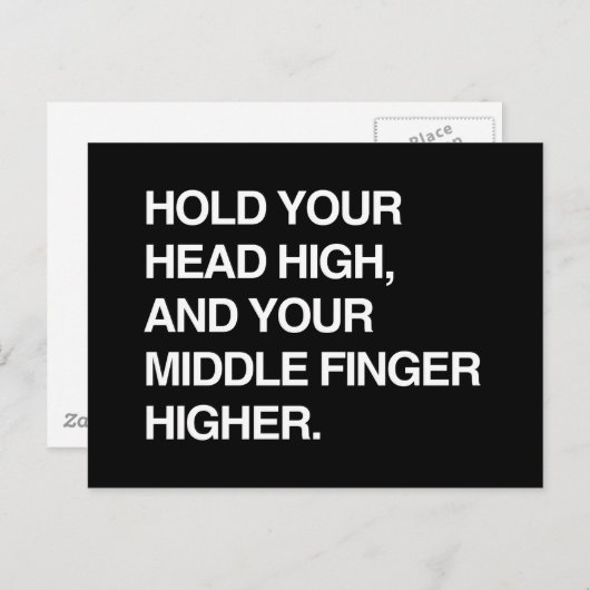 HOU UW HOOFD HOOG EN UW MIDDEN VINGER HOGER. BRIEFKAART (Voorkant / Achterkant)