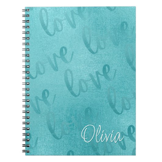 Hou van Blauwgroen Script Pattern Turquoise Notitieboek (Voorkant)