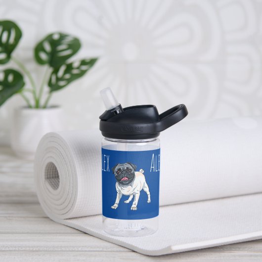Hou van de Pug Blue Custom Name Waterfles (Yoga)