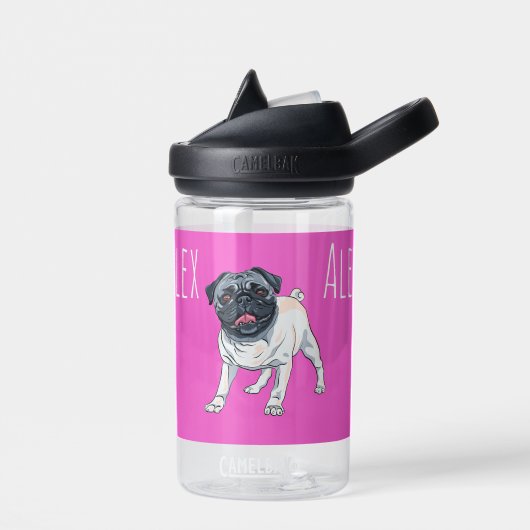 Hou van de Pug Hot Pink Custom Name Waterfles (Links)