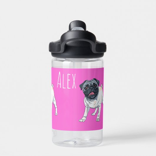 Hou van de Pug Hot Pink Custom Name Waterfles (Achterkant)