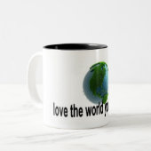 Hou van de wereld waar je mee bent tweekleurige koffiemok (Voorkant links)