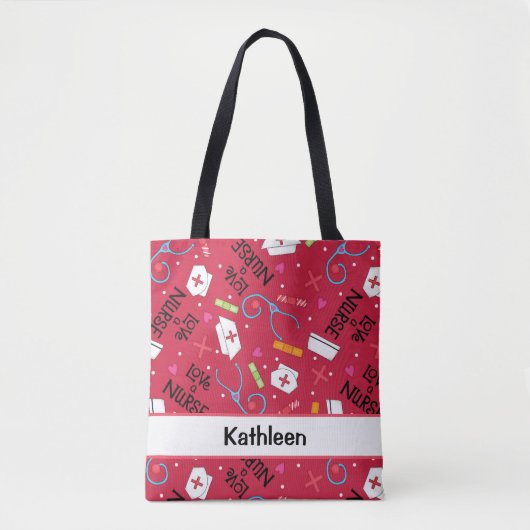 Hou van een Nurse Art Red Name Persoonlijk Tote Bag (Voorkant)