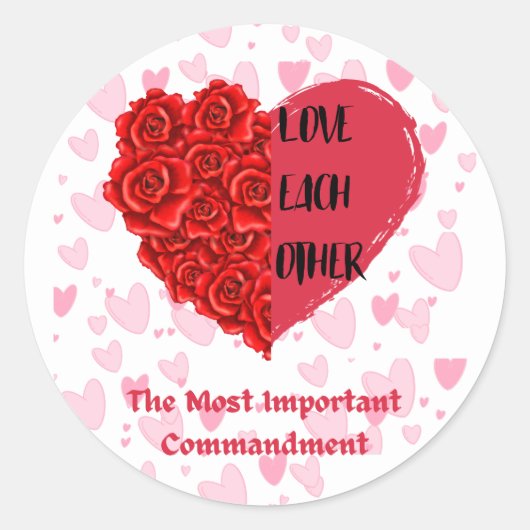 Hou van elkaar Gebod harten & rozen sticker (Voorkant)