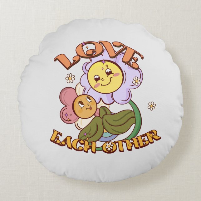 Hou van elkaar | Whimsical Floral Design Rond Kussen (Voorkant)