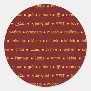 Hou van internationale typografische woorden ronde sticker