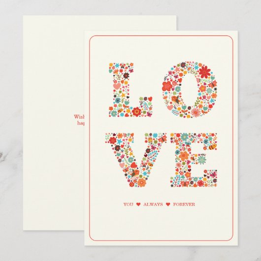 "HOU VAN JE, ALTIJD, VOOR ALTIJD" Retro Floral Lov Feestdagenkaart (Voorkant / Achterkant)