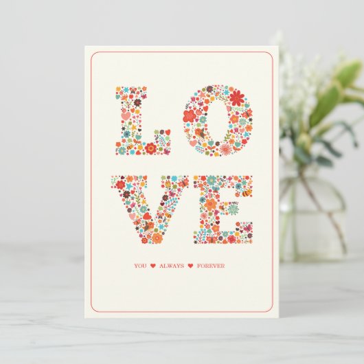 "HOU VAN JE, ALTIJD, VOOR ALTIJD" Retro Floral Lov Feestdagenkaart (Staand voorkant)