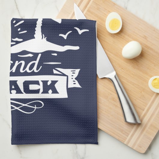 Hou van je bij het strand en de rugmarine wit theedoek (Quarter Fold)