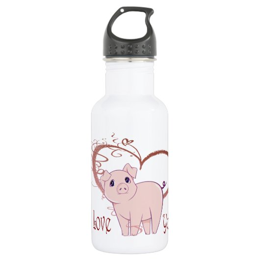Hou van je, Cute Piggy Art Waterfles (Voorkant)