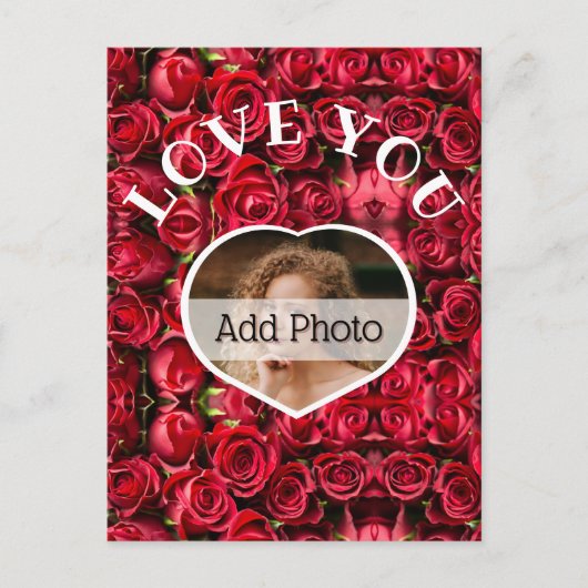 Hou van je hart Foto Rood Roses Modern Script Cute Briefkaart (Voorkant)
