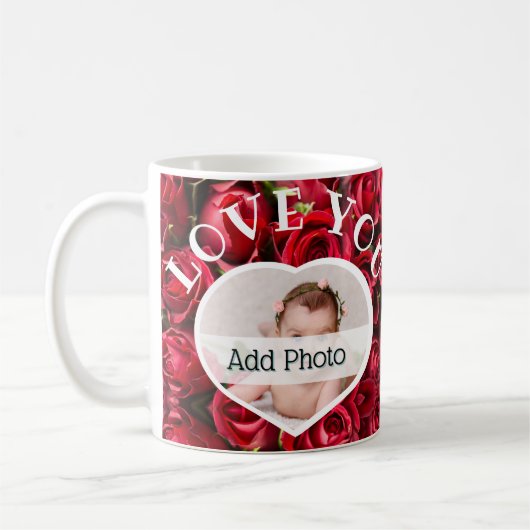 Hou van je hart Foto Rood Roses Modern Script Cute Koffiemok (Links)