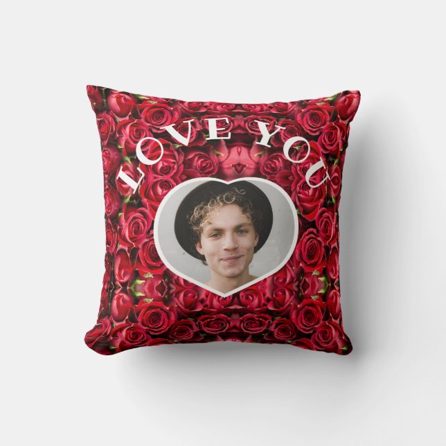 Hou van je hart Foto Rood Roses Modern Script Cute Kussen (Voorkant)
