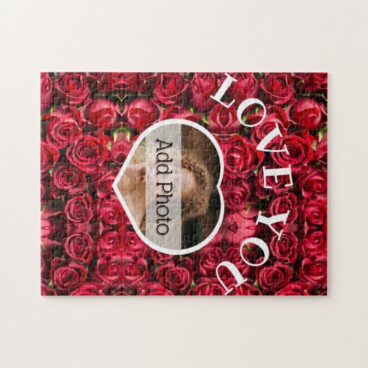 Hou van je hart Foto Rood Roses Modern Script Cute Legpuzzel (Horizontaal)