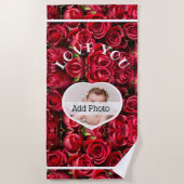 Hou van je hart Foto Rood Roses Modern Script Cute Strandlaken (Voorkant)