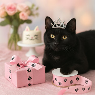 Hou van je kat Roze pootafdruk ambachtelijk lint