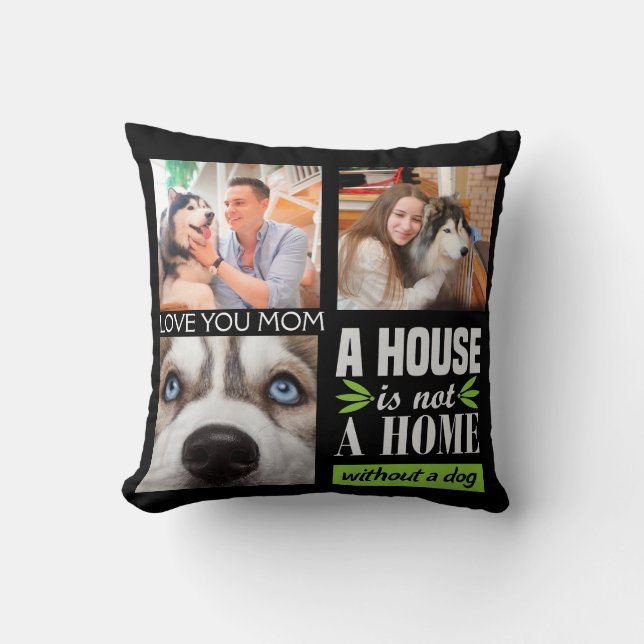 Hou van je Mam 3 foto's en hondenquote Cushion Kussen (Voorkant)