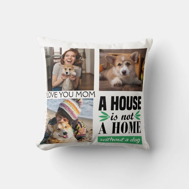 Hou van je mam, drie foto-collage met quote kussen (Voorkant)